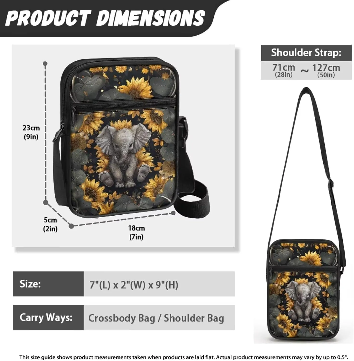 Elephant Pattern Small Crossbody Bags Zip Satchel Messenger Sling Bag for Women Men