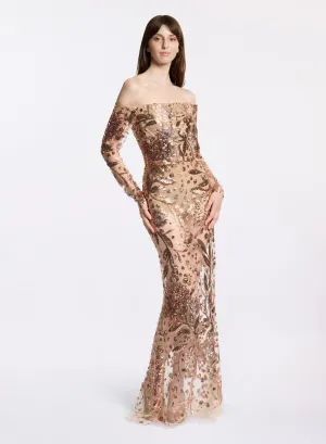 Embroidered Tulle Long Dress