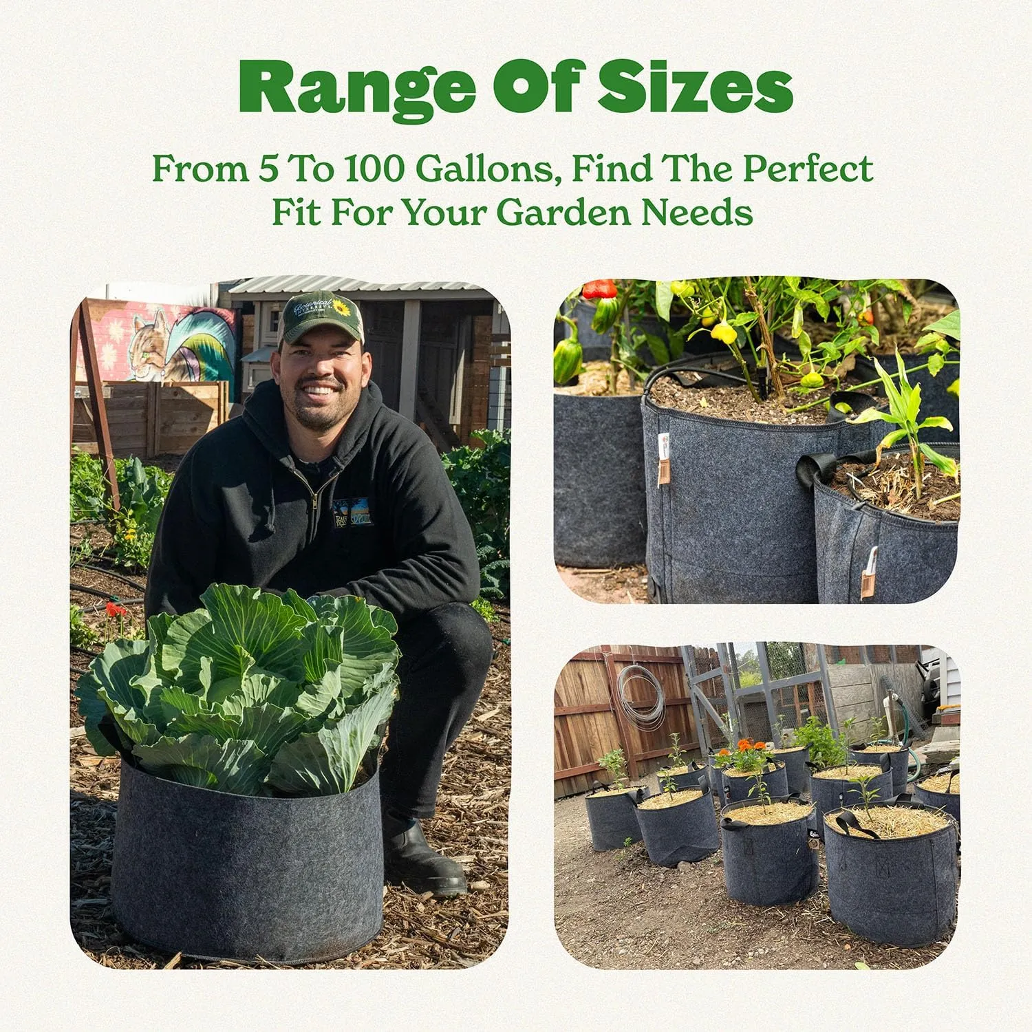 Epic Gardening 5 Pack 25 Gallon Grow Bags with Handles (Lined) - Heavy Duty Fabric Pots for Vegetables, Herbs & Flowers - Breathable Cloth Planters for Indoor & Outdoor Gardening, Moisture Retaining