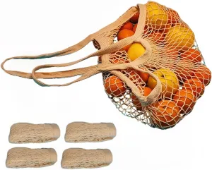 Extra-Long Handle Reusable Grocery Bags - 100% Cotton Mesh Produce Bags for Farmers Market & Grocery - Machine Washable Heavy-Duty Reusable Bags (4-Pack) - Storage for Fruits, Veggies & Essentials
