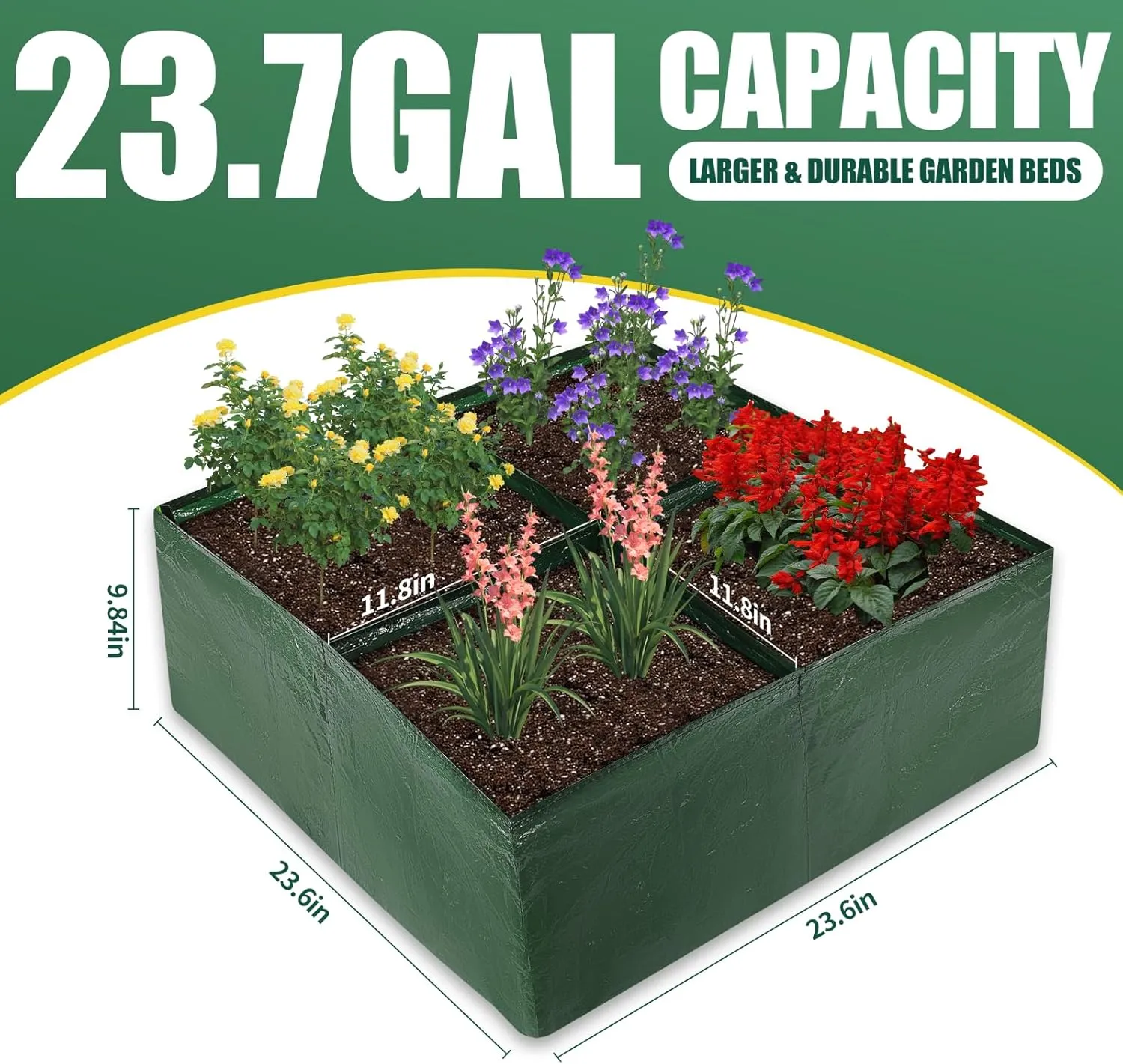 Fabric Raised Garden Bed, 3 Pack 4 Grids Plant Grow Bags, 2x2x0.82FT Breathable Planter Raised Beds for Growing Vegetables Potatoes Flowers, Rectangle Planting Container for Outdoor Gardening.