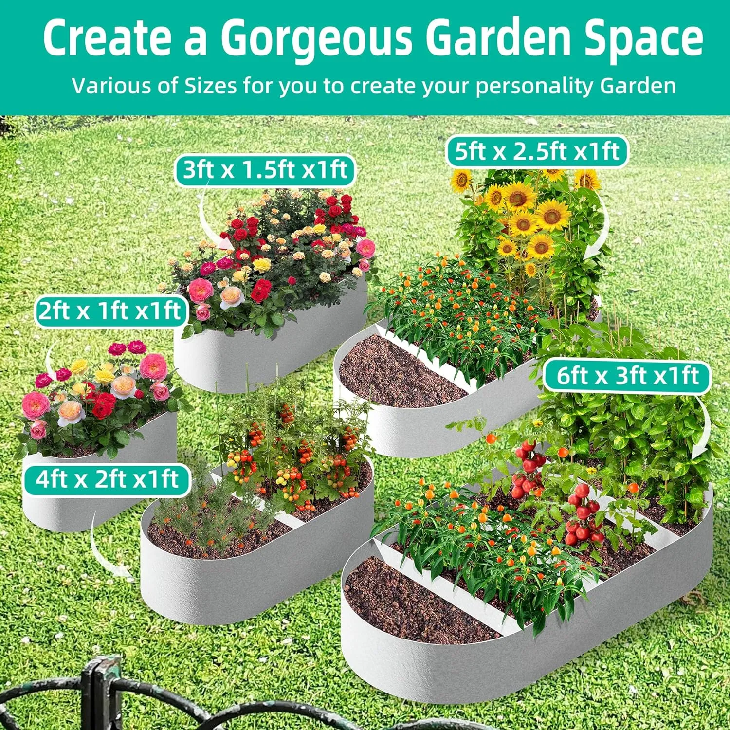 Fabric Raised Garden Beds Outdoor Grow Bags, 6x3x1ft Oval Raised Flower Bed Kit, Breathable Vegetable Planter Growing Bags for Potato, Planting Bags for Container Gardening Outdoor