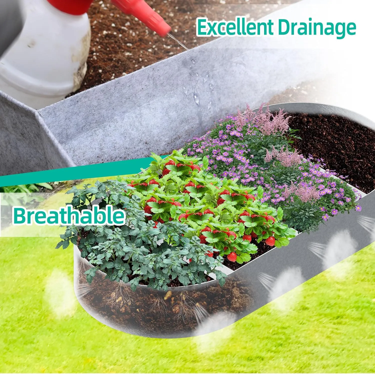 Fabric Raised Garden Beds Outdoor Grow Bags, 6x3x1ft Oval Raised Flower Bed Kit, Breathable Vegetable Planter Growing Bags for Potato, Planting Bags for Container Gardening Outdoor