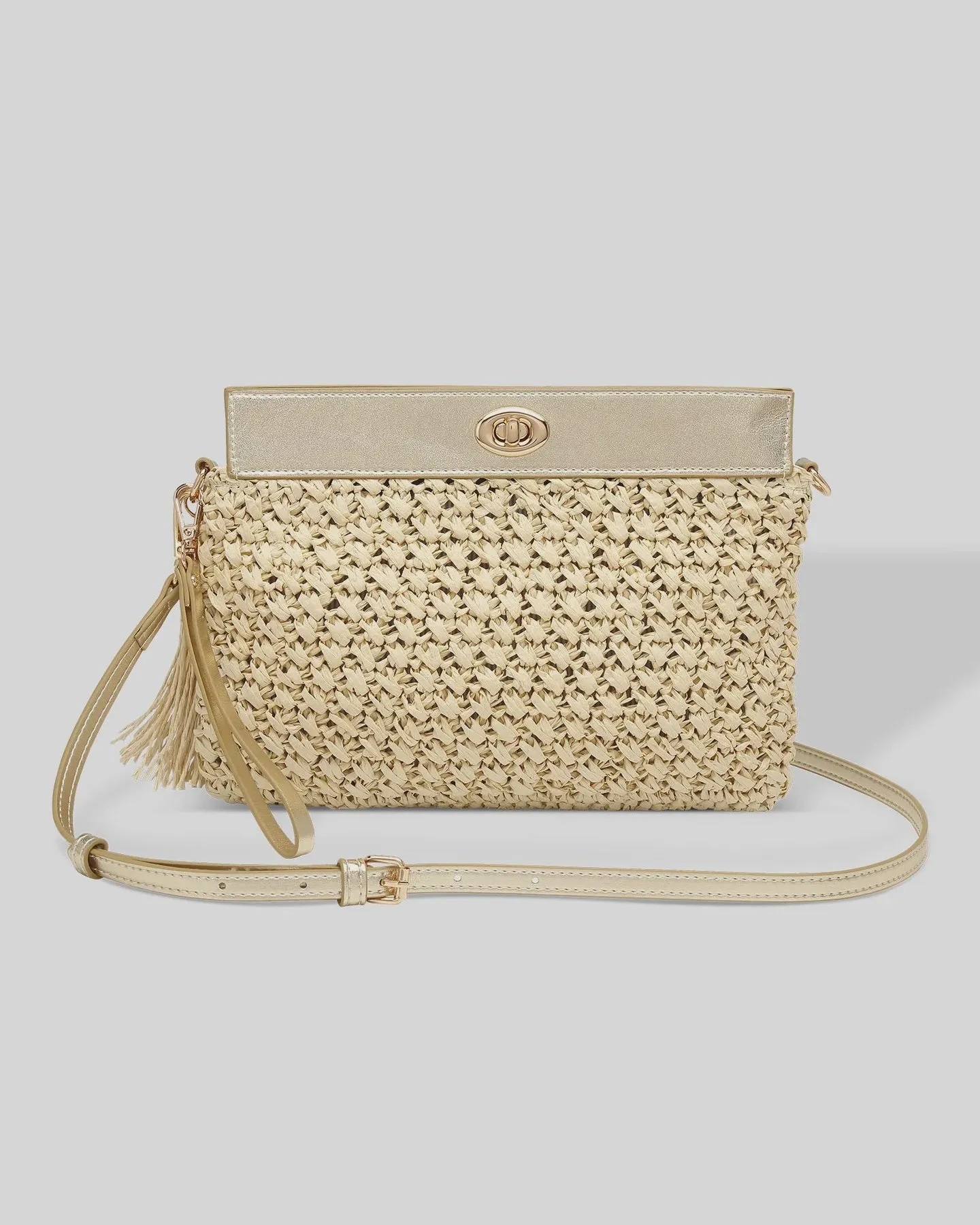 Fern Raffia Clutch in Champagne