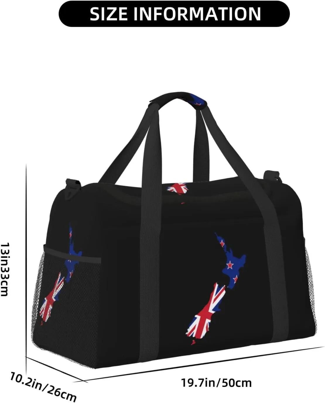 Flag Map Of New Zealand Travel Duffel Bag Large Foldable Waterproof Overnight Bag For Beach Swim Bags Pool Sports Gym