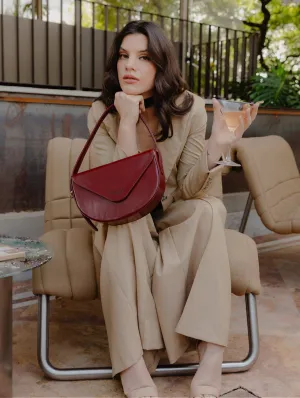 Flora Oleatex Olive Leather Vegan Shoulder Bag | Burgundy