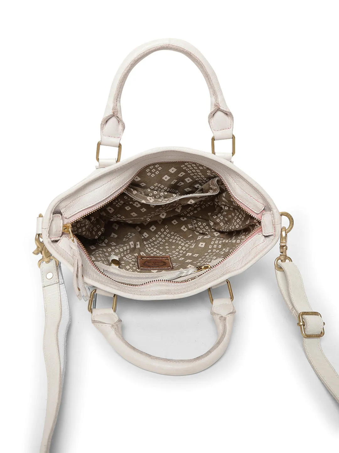 Floral Bliss: White Leather Mini Tote bag with Flower Embroidery