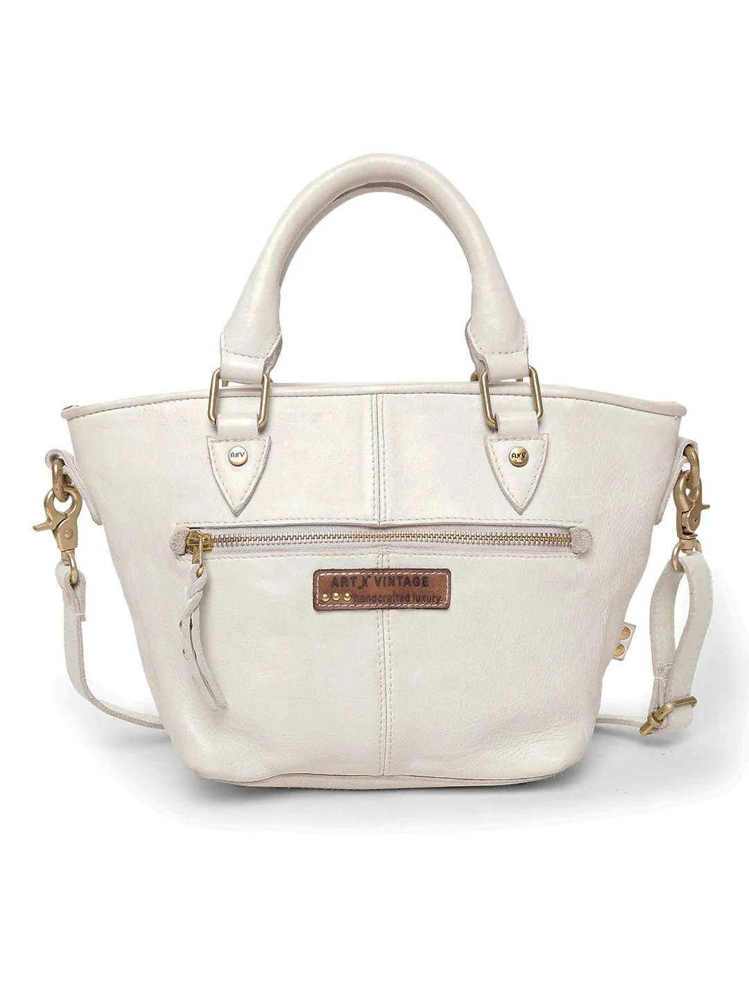 Floral Bliss: White Leather Mini Tote bag with Flower Embroidery