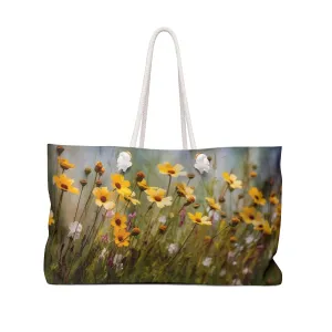 Floral Elegance: Artistic Wild Flowers Weekender Bag | Vivid Blossoming Colorful Petals | Canvas Travel Overnight Beach Pool Shoulder 24" × 13"