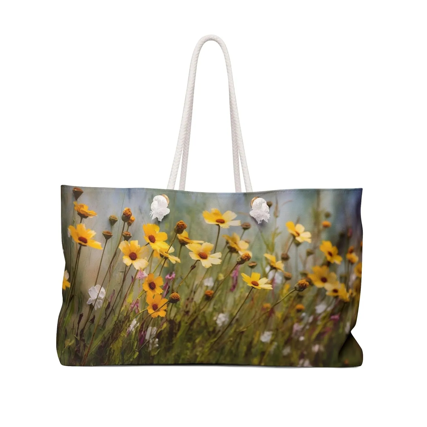 Floral Elegance: Artistic Wild Flowers Weekender Bag | Vivid Blossoming Colorful Petals | Canvas Travel Overnight Beach Pool Shoulder 24" × 13"