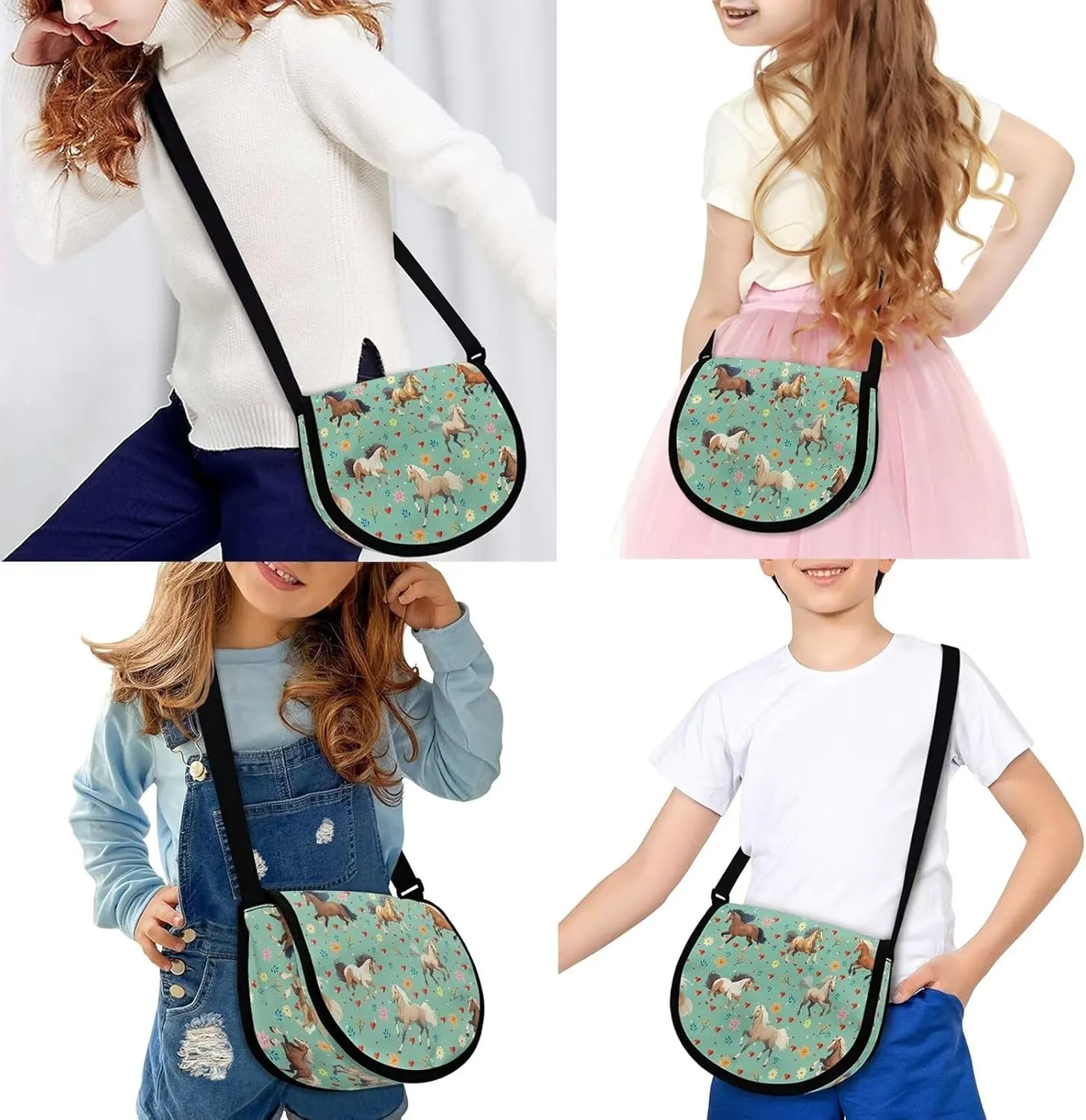 Floral Horse Purse for Girls Boys Kids Age 6-8 10-12 12-14 Small Crossbody Bag Pocketbook Wallets Shoulder Messenger Bags Sling Flight Bags Travel Holiday Weekend