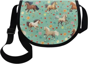 Floral Horse Purse for Girls Boys Kids Age 6-8 10-12 12-14 Small Crossbody Bag Pocketbook Wallets Shoulder Messenger Bags Sling Flight Bags Travel Holiday Weekend