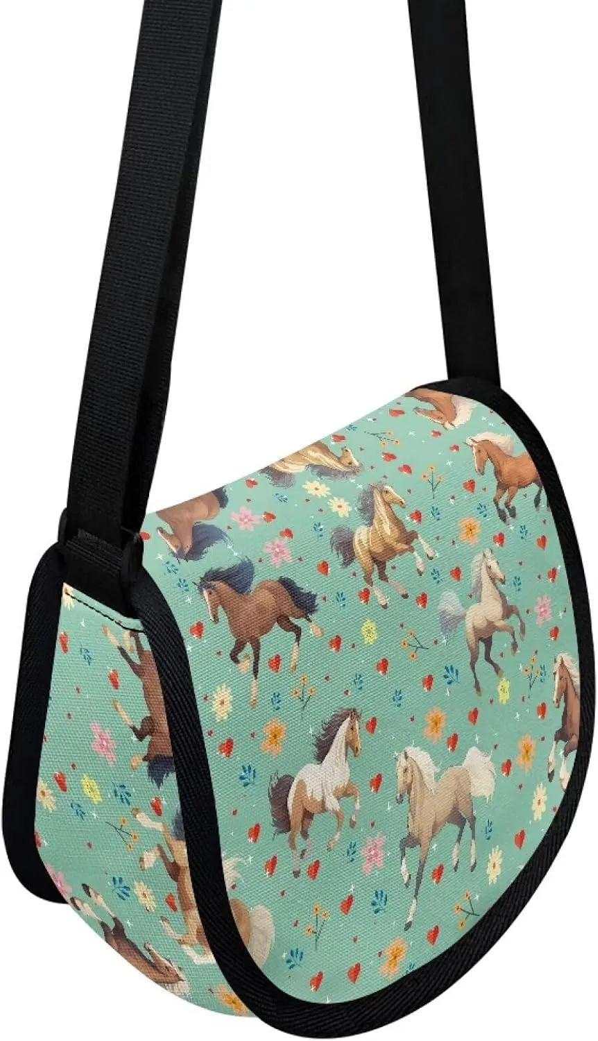 Floral Horse Purse for Girls Boys Kids Age 6-8 10-12 12-14 Small Crossbody Bag Pocketbook Wallets Shoulder Messenger Bags Sling Flight Bags Travel Holiday Weekend