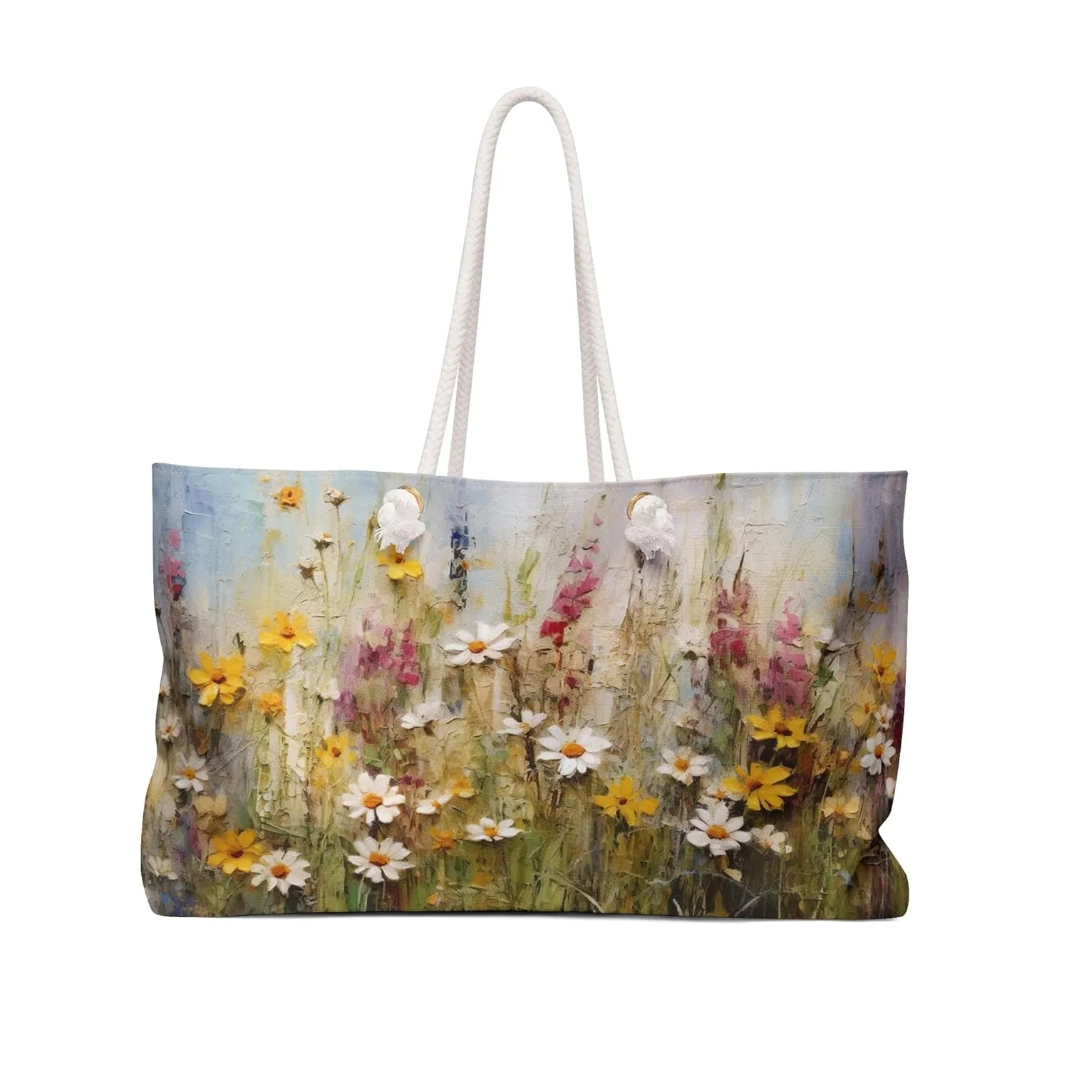 Floral Symphony: Weekender Tote | Blushing Blooms Vivid Blossoming Colorful Wild Flowers | Canvas Travel Overnight Beach Pool Shoulder Bag 24" × 13"