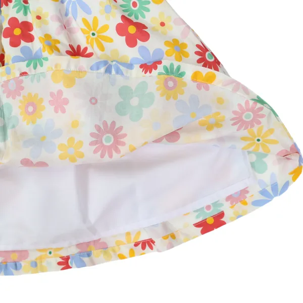 Flower Print Woven Frill Dress Cream