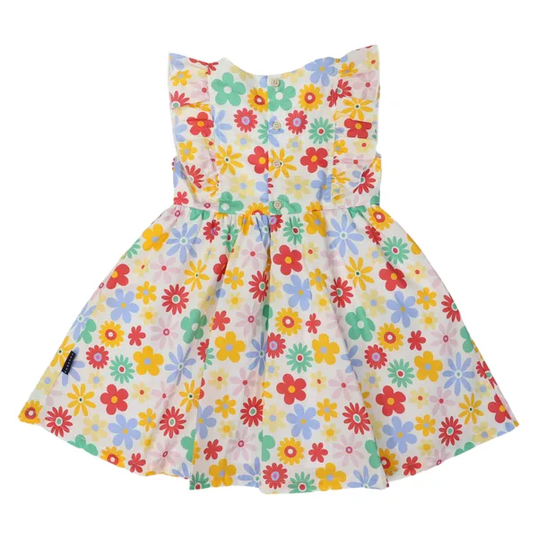 Flower Print Woven Frill Dress Cream
