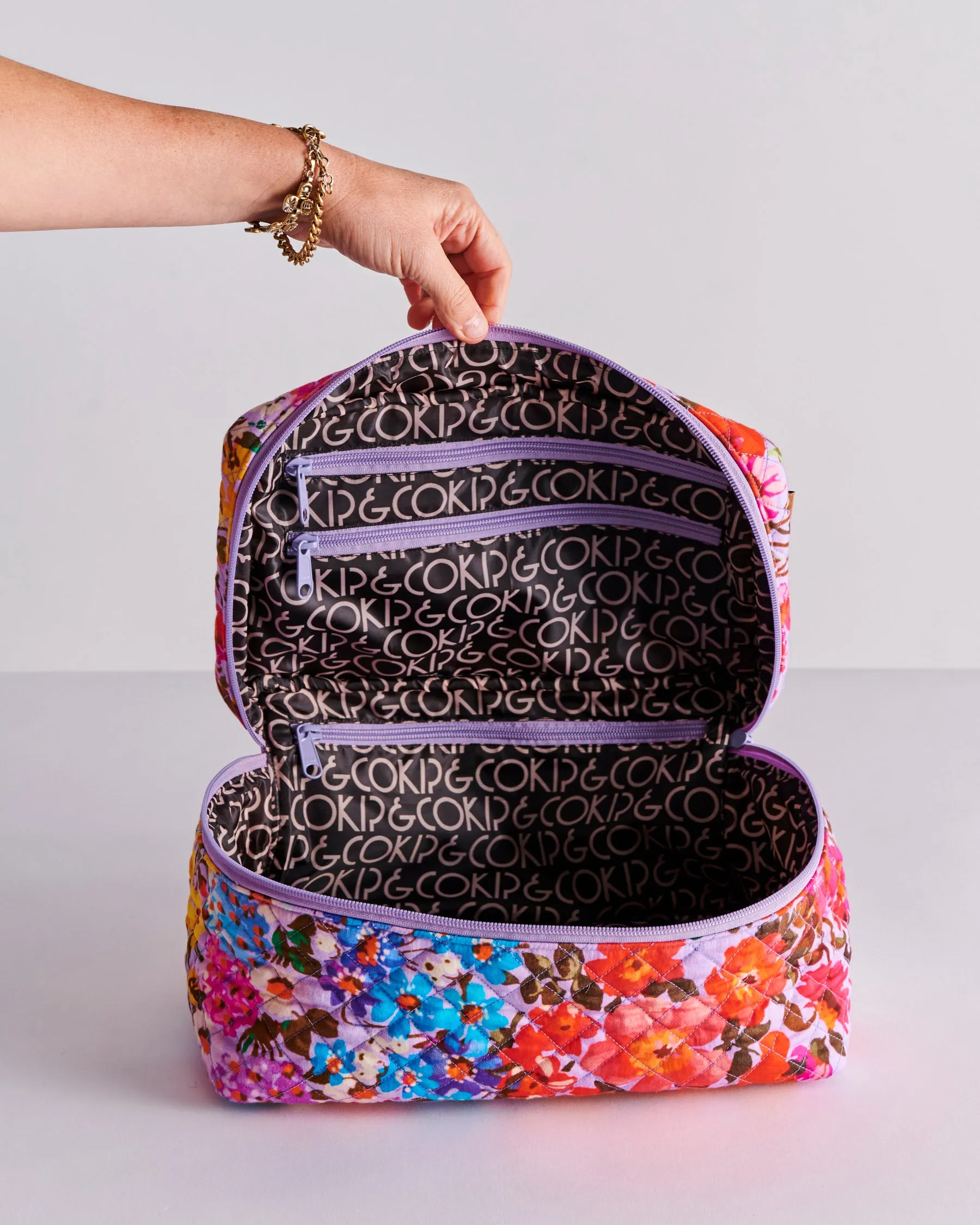 Forever Floral Lilac Quilted Cotton Toiletry Case