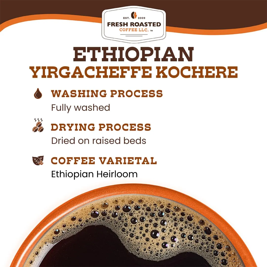Fresh Roasted Coffee, Ethiopian Yirgacheffe Kochere, 5 lb (80 oz), Medium Roast, Kosher, Whole Bean