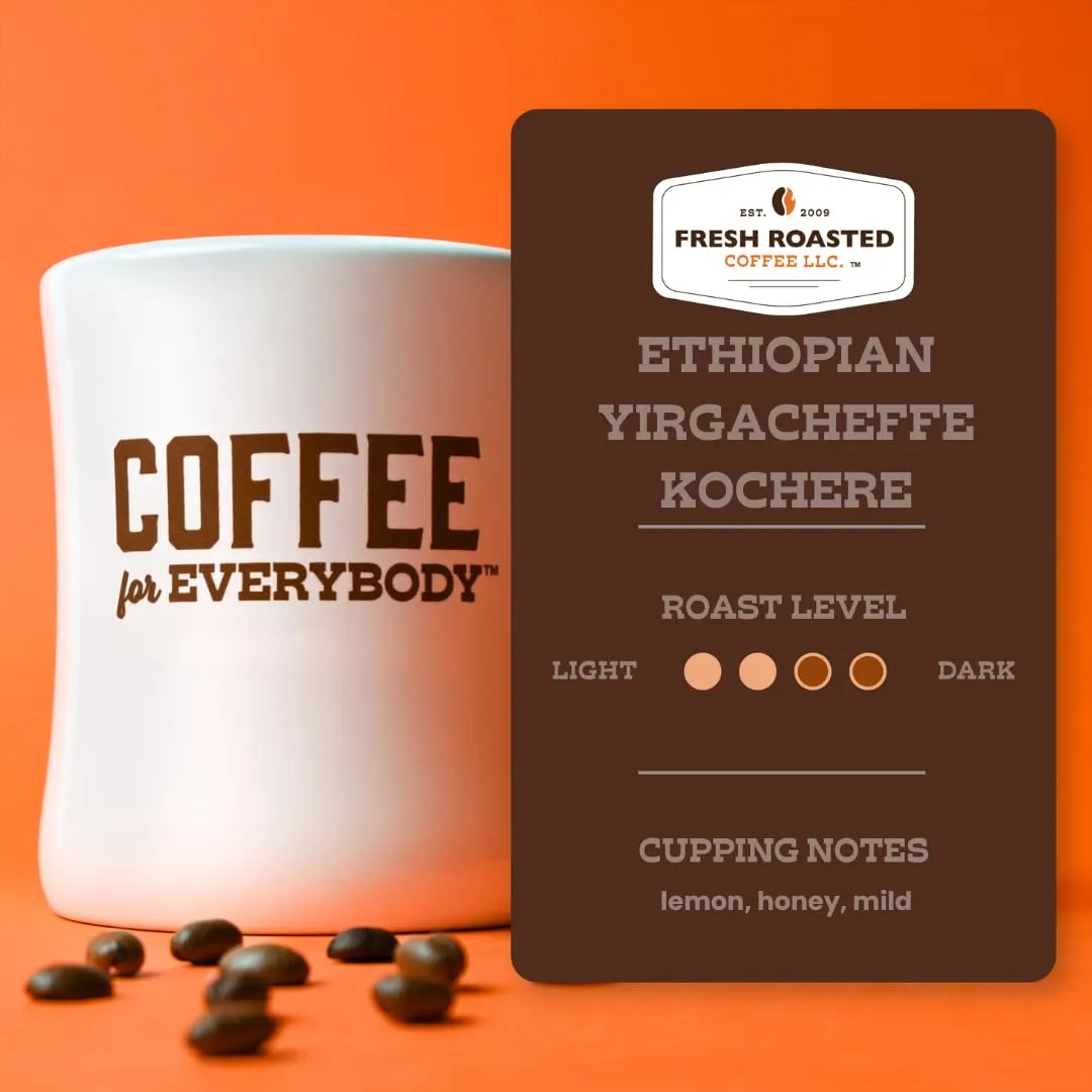 Fresh Roasted Coffee, Ethiopian Yirgacheffe Kochere, 5 lb (80 oz), Medium Roast, Kosher, Whole Bean