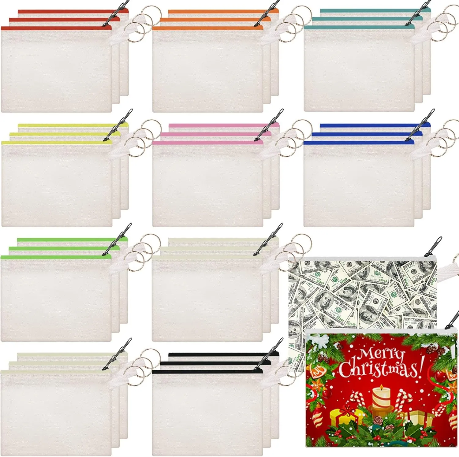 Frienda 30 Pieces Sublimation Blank Canvas Makeup Bags Bulk Cosmetic DIY Craft Pouch with Zipper Coin Purse Pencil Pouch Travel Toiletry Organizer(Multi Color)