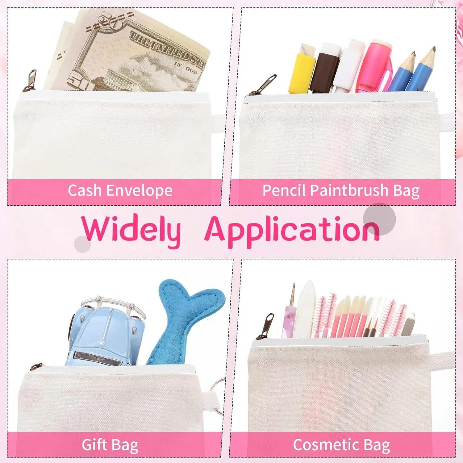 Frienda 30 Pieces Sublimation Blank Canvas Makeup Bags Bulk Cosmetic DIY Craft Pouch with Zipper Coin Purse Pencil Pouch Travel Toiletry Organizer(Multi Color)