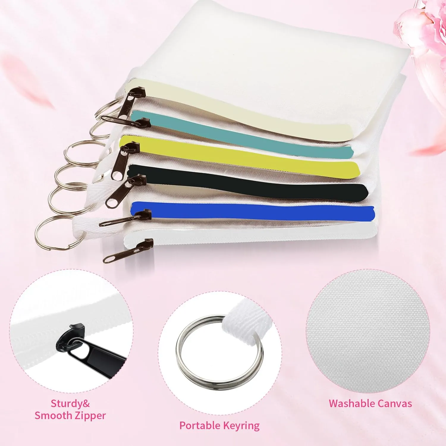 Frienda 30 Pieces Sublimation Blank Canvas Makeup Bags Bulk Cosmetic DIY Craft Pouch with Zipper Coin Purse Pencil Pouch Travel Toiletry Organizer(Multi Color)
