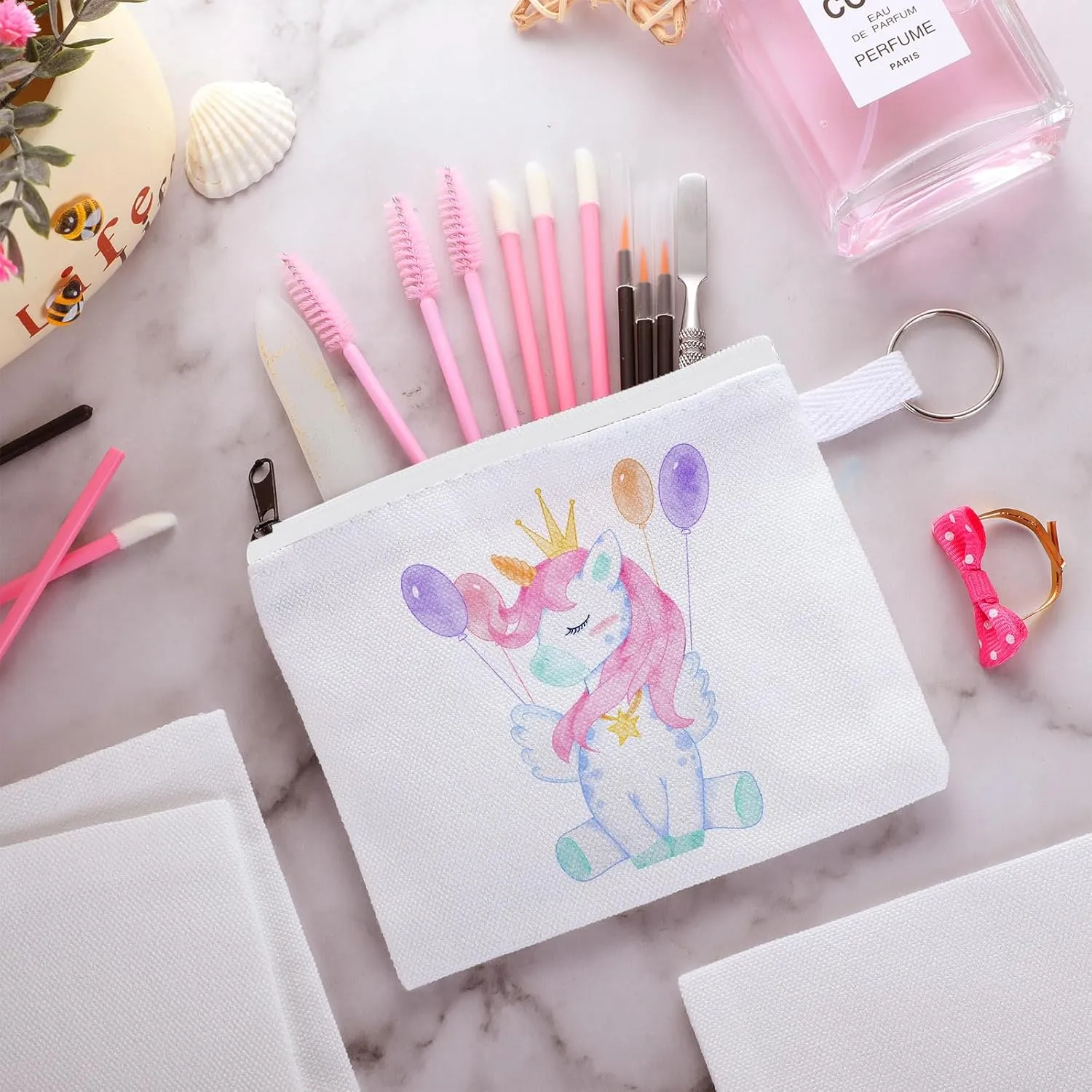 Frienda 30 Pieces Sublimation Blank Canvas Makeup Bags Bulk Cosmetic DIY Craft Pouch with Zipper Coin Purse Pencil Pouch Travel Toiletry Organizer(White)