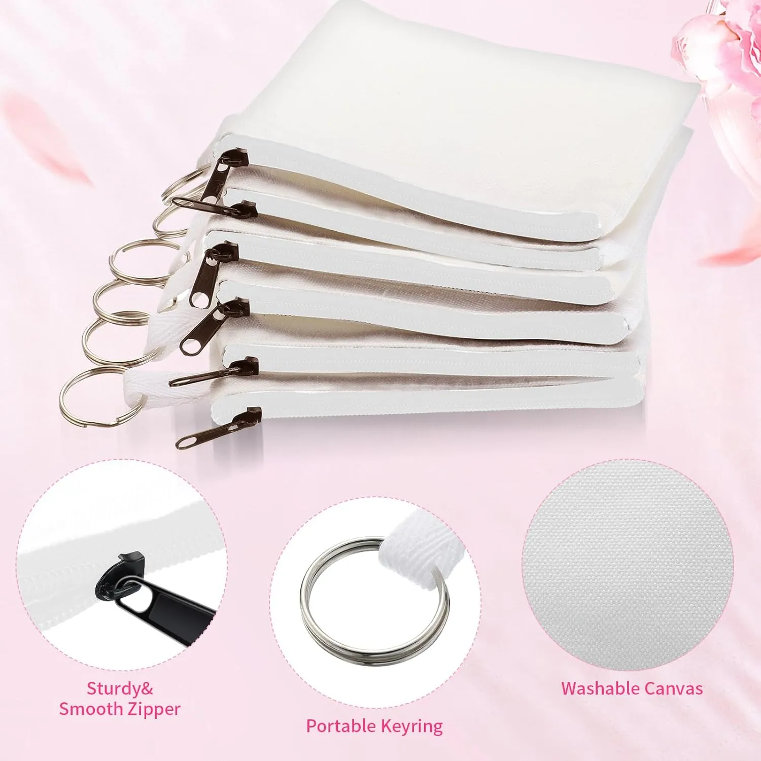 Frienda 30 Pieces Sublimation Blank Canvas Makeup Bags Bulk Cosmetic DIY Craft Pouch with Zipper Coin Purse Pencil Pouch Travel Toiletry Organizer(White)