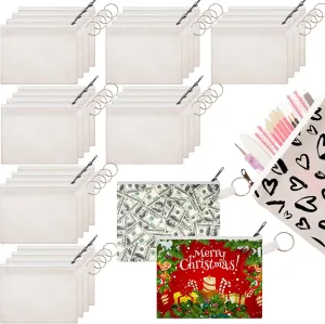 Frienda 30 Pieces Sublimation Blank Canvas Makeup Bags Bulk Cosmetic DIY Craft Pouch with Zipper Coin Purse Pencil Pouch Travel Toiletry Organizer(White)