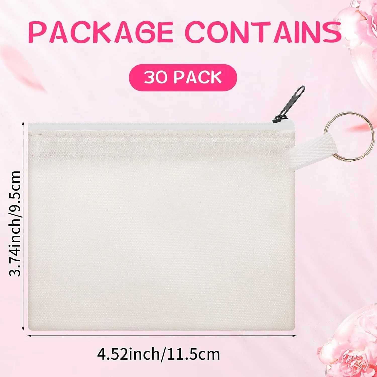 Frienda 30 Pieces Sublimation Blank Canvas Makeup Bags Bulk Cosmetic DIY Craft Pouch with Zipper Coin Purse Pencil Pouch Travel Toiletry Organizer(White)