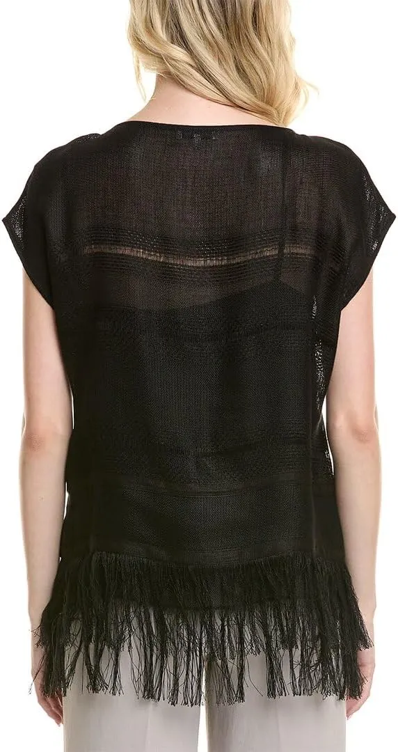 Fringed Linen-Blend Blouse
