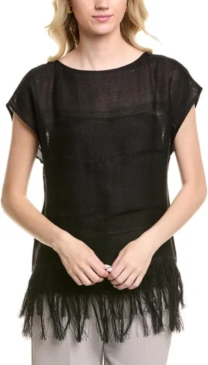 Fringed Linen-Blend Blouse