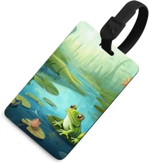 Frog in A Pond Luggage Tags Baggage Card Holder for Suitcases with Privacy Shield Travel Bag Name ID Tag for Men and Women Handbag Backpack Black-Style