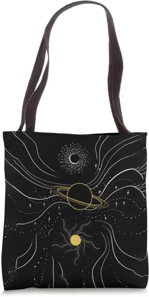 Galaxy Moon Saturn Sun Minimal Outer Space Line Art Gift Tote Bag