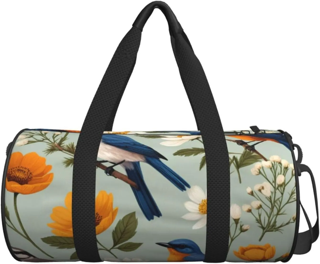 Garden Blossoming Wildflowers Birds Leaves Branches Printed Travel Bag,Round Personal Item Storage bag,Foldie Duffel Bag for Traveling Vacation,Fitness,Sports