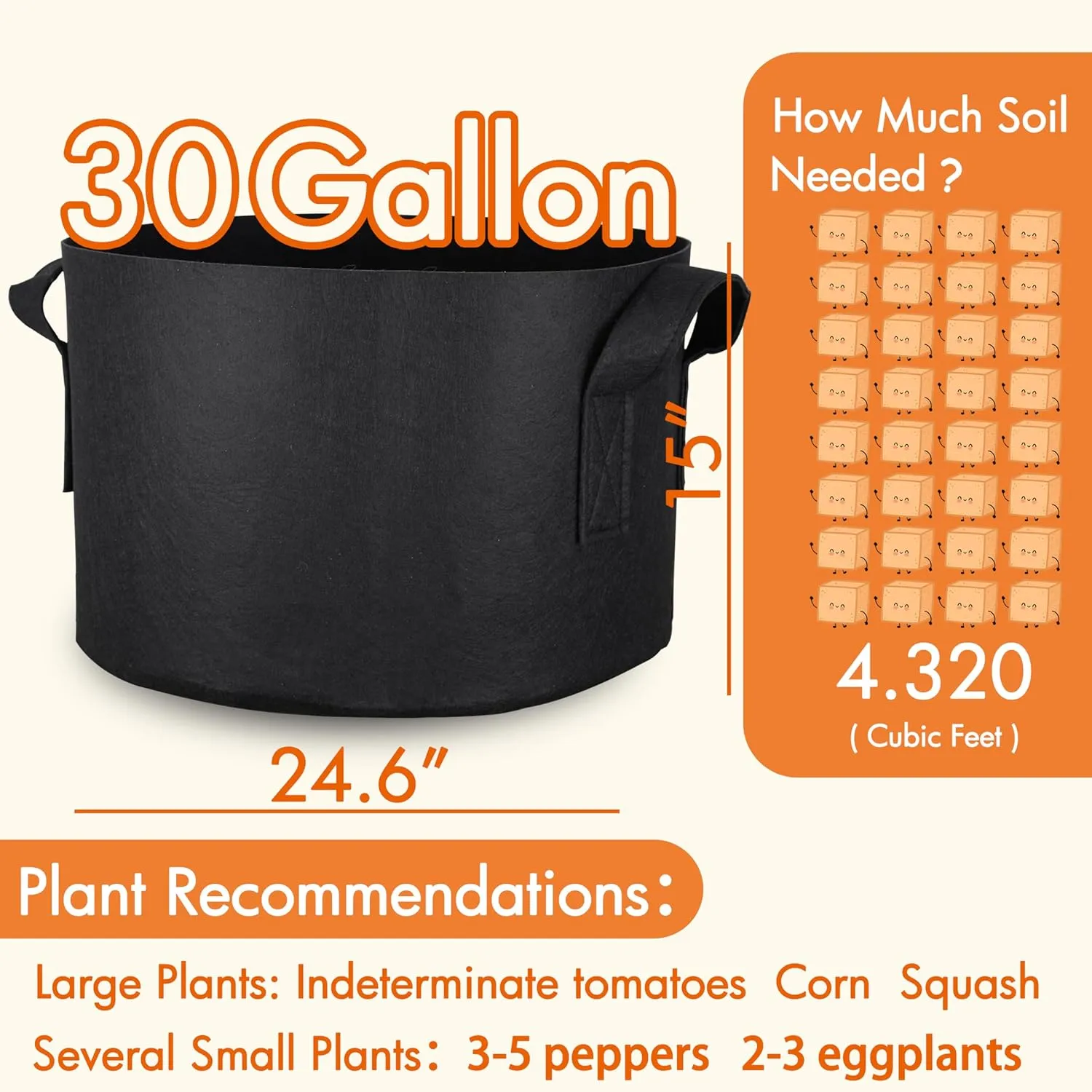 Gardzen 6-Pack 30 Gallon Grow Bags, Aeration Fabric Pots with Handles, Heavy Duty Cloth Pots for Plants