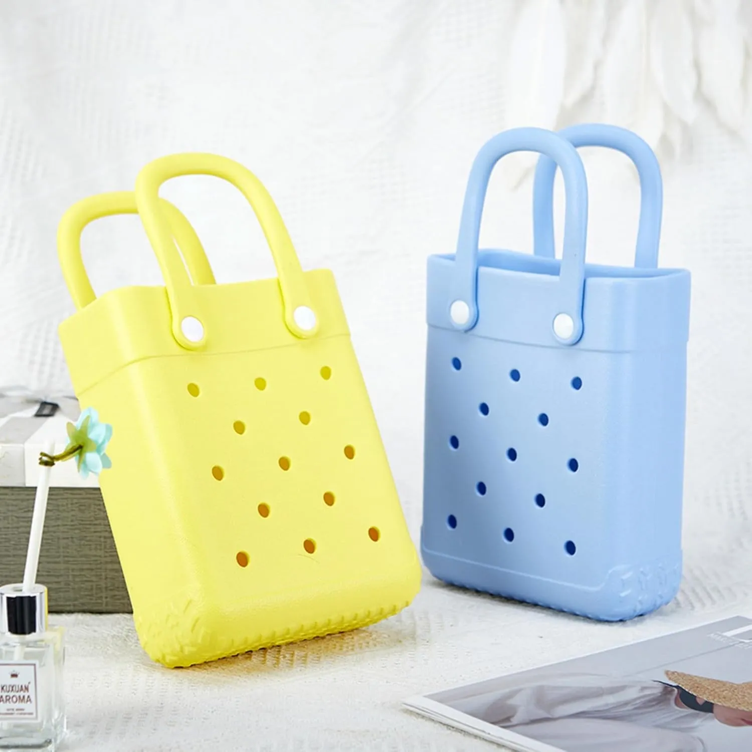 GBB Rubber Beach Bag X-Small Beach Tote Bag Waterproof Mini Tote Bag for the Beach Boat Pool Sports Travel Bag Open Handbag