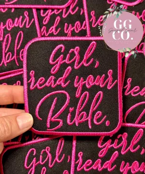 Girl Read Your Bible Patch, Christian Hat Patch, Embroidered Patch, Trucker Hat Patch, Iron On, Trendy Hat Patch, Jesus Patch.