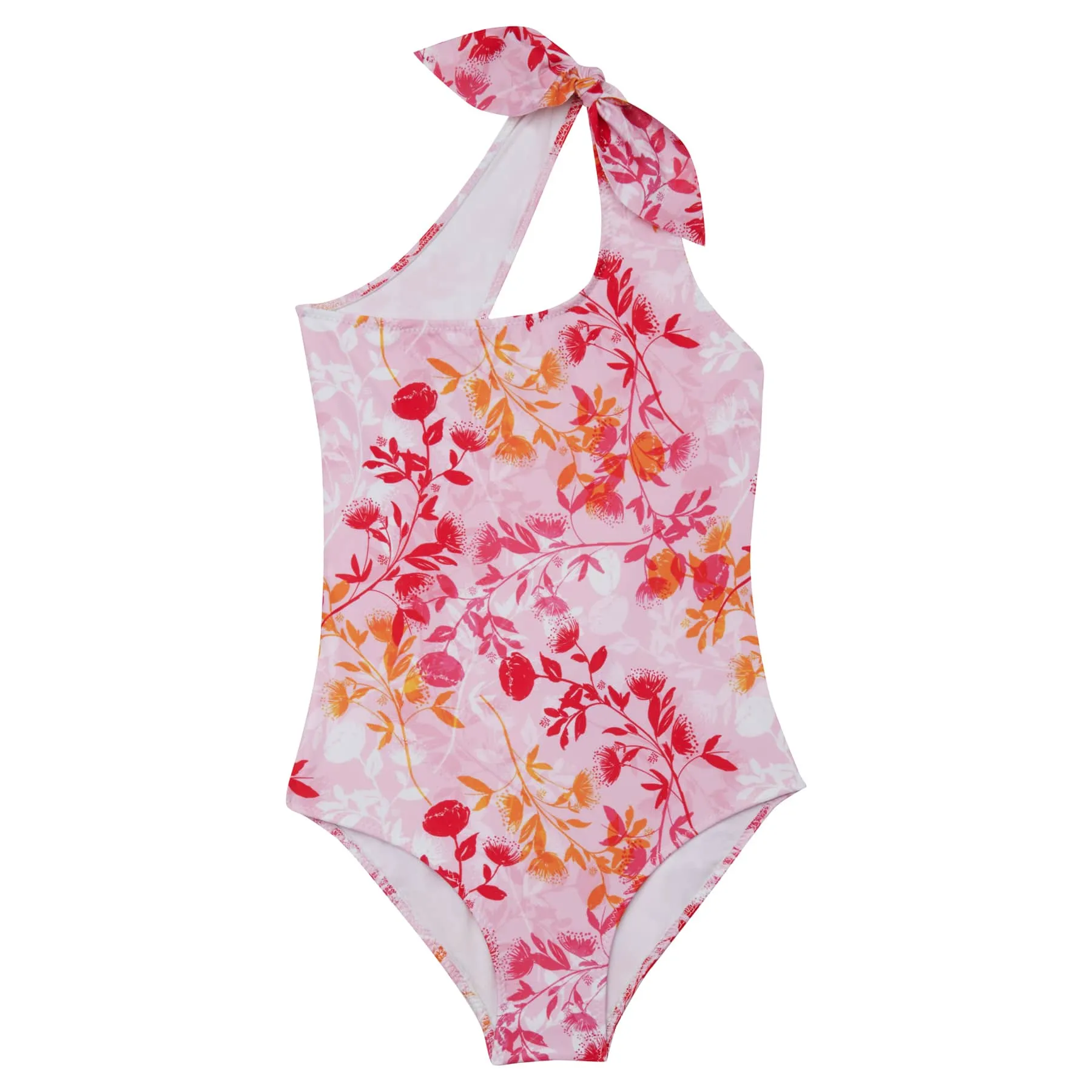 GIRL'S ONE PIECE ONE SHOULDER BOTANICAL PINK