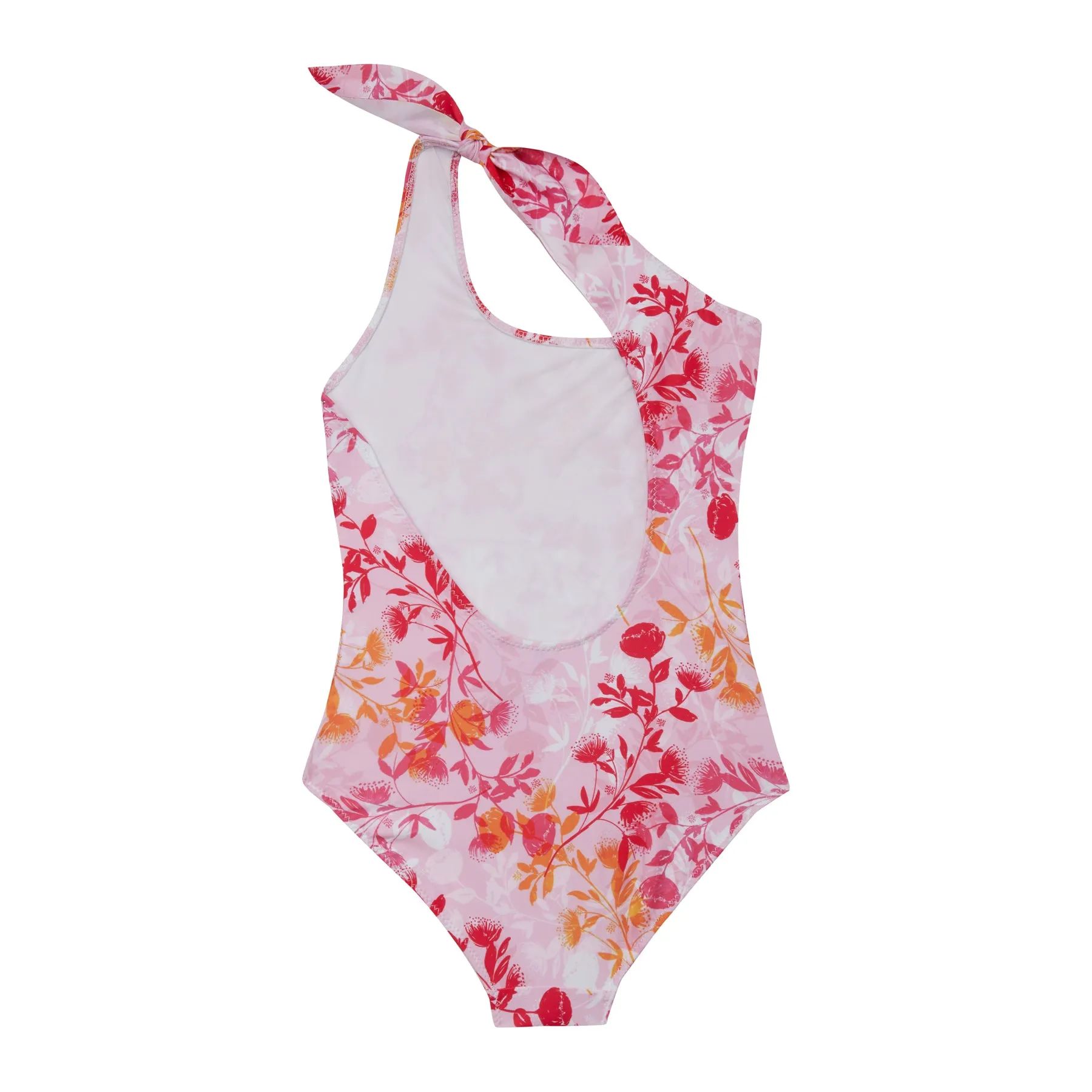 GIRL'S ONE PIECE ONE SHOULDER BOTANICAL PINK