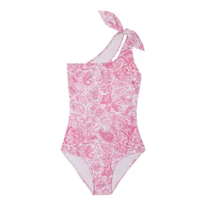 GIRL'S ONE PIECE ONE SHOULDER PAISLEY PINK