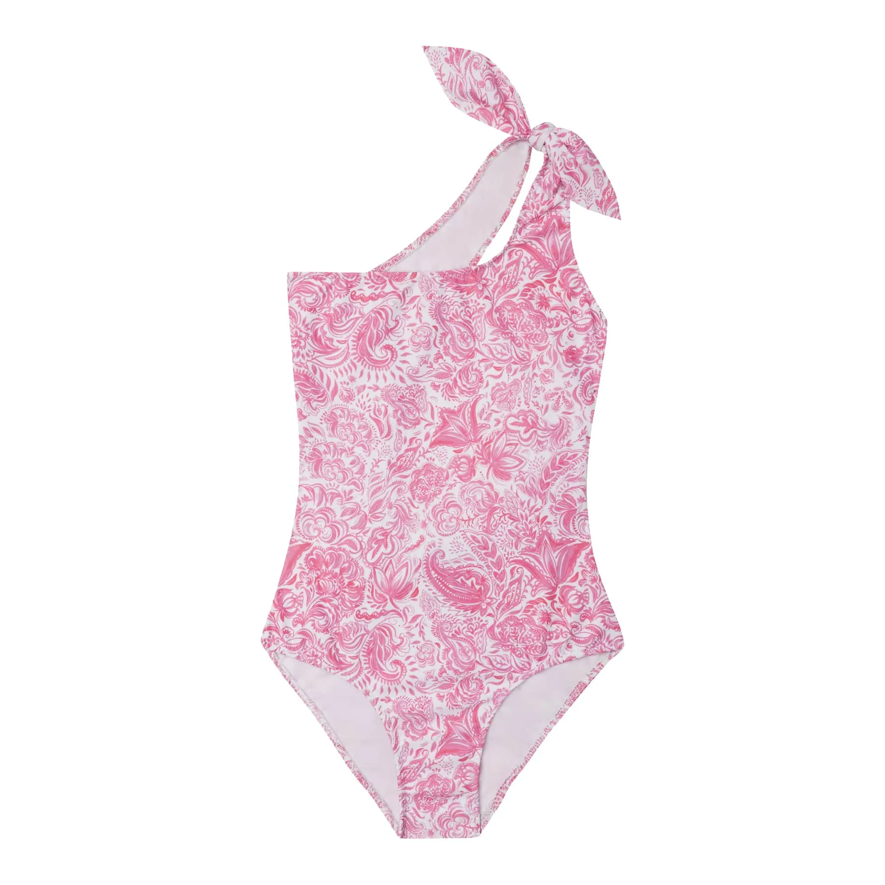 GIRL'S ONE PIECE ONE SHOULDER PAISLEY PINK