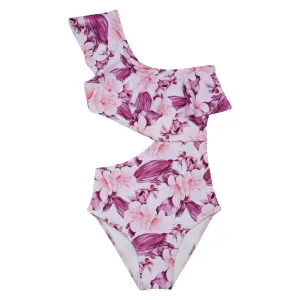 GIRL'S ONE SHOULDER CUT OUT FLOWERS