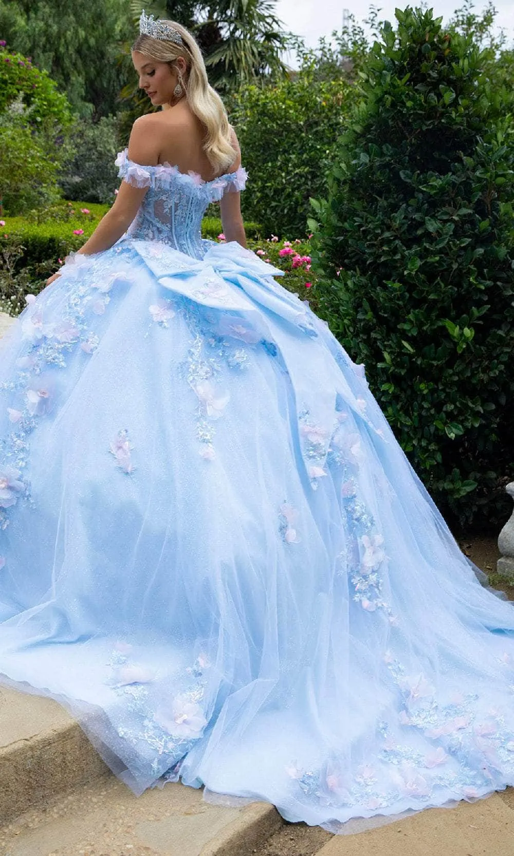 GLS by Gloria GL3555 - Floral Appliqued Off Shoulder V-Neck Ballgown