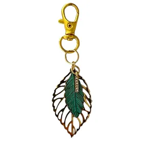 Gold Rhinestone Boho Green Leaf Zipper Pull for Backpacks, Cute Purse Charms, Unique Custom Handbag Jewelry, Personalized Zipper Charms, Cool Keychain Charm