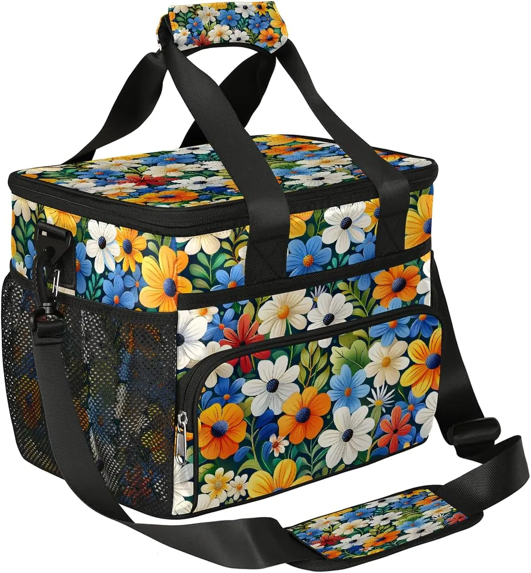 Gossamer Flower Soft Sided Cooler Bag, 20 Cans Insulated Leak Proof Cooler Bag with Hard Bottom Blossoming Flower Portable Lightweight Cooler Picnic Cooler Lunch Tote Bag for Travel Camping