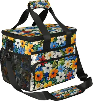 Gossamer Flower Soft Sided Cooler Bag, 20 Cans Insulated Leak Proof Cooler Bag with Hard Bottom Blossoming Flower Portable Lightweight Cooler Picnic Cooler Lunch Tote Bag for Travel Camping