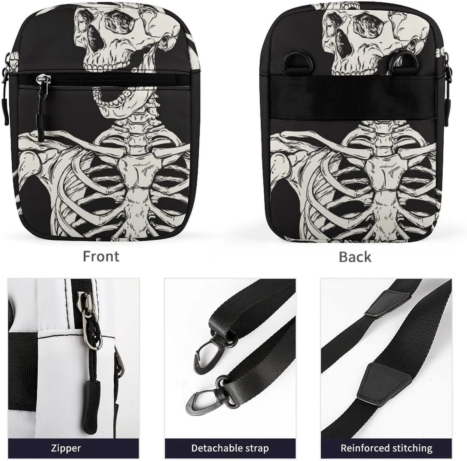 Gothic Skeleton Frame Detachable Shoulder Strap Small Shoulder Bag Unisex
