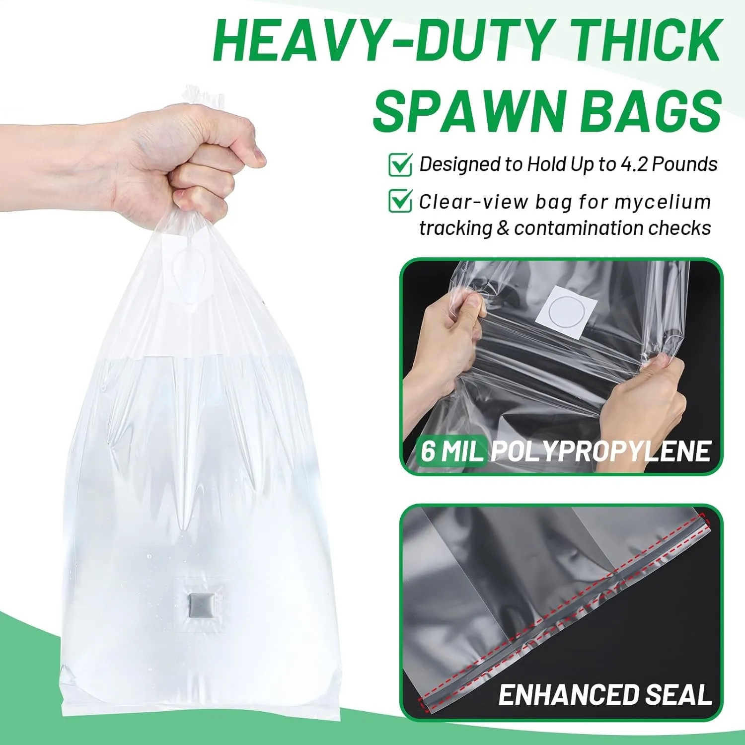 GREANER Mushroom Grow Bags 6 Mil, 8"x5"x20" Thick Autoclave Spawn Bags with Injection Port for Your Grain-25PCS