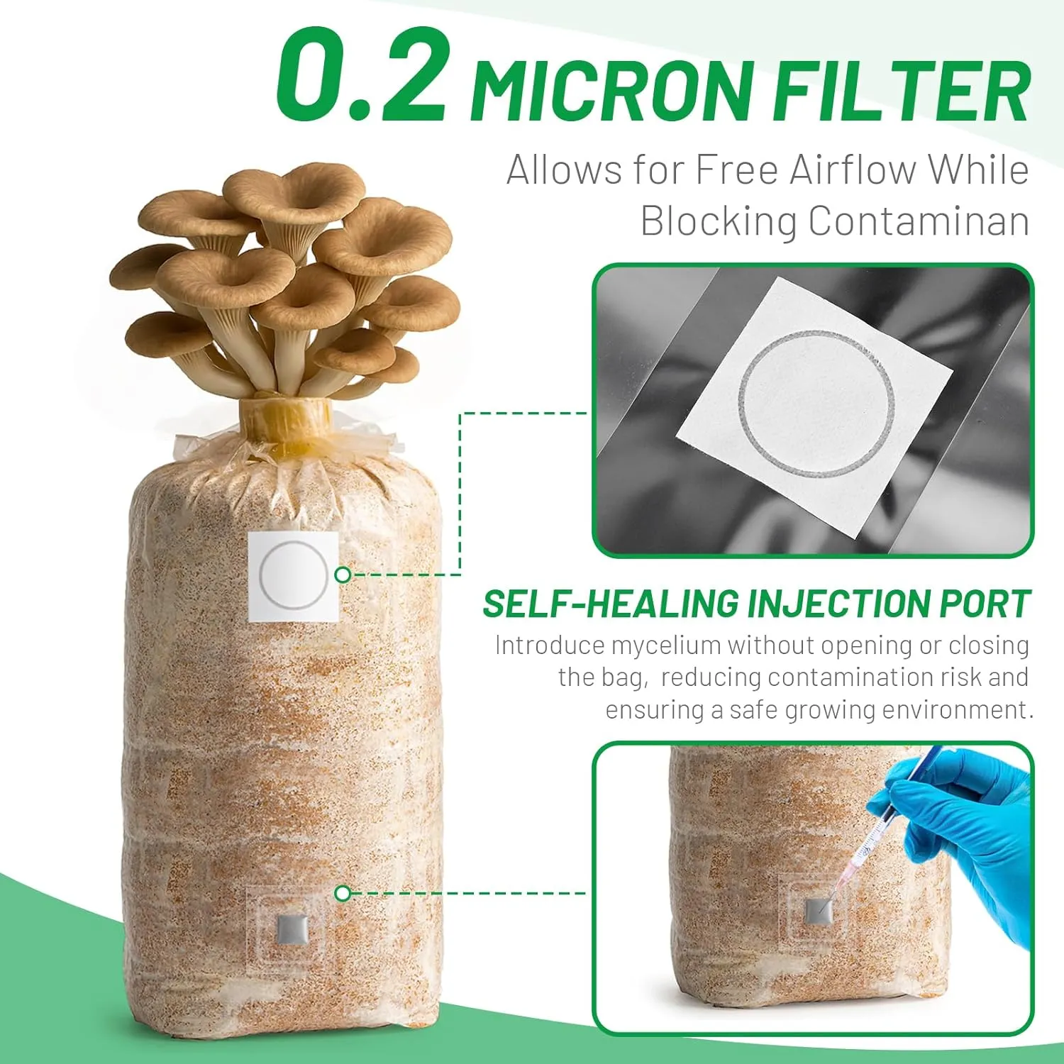 GREANER Mushroom Grow Bags 6 Mil, 8"x5"x20" Thick Autoclave Spawn Bags with Injection Port for Your Grain-25PCS